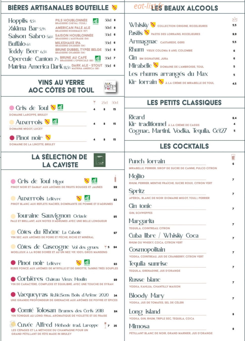 Bistrot du Couarail — carte page 4