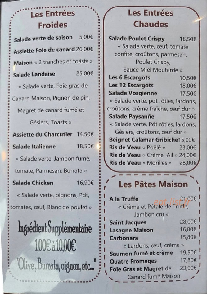 Carte et menu de La Spézia à Toul — Menu 2