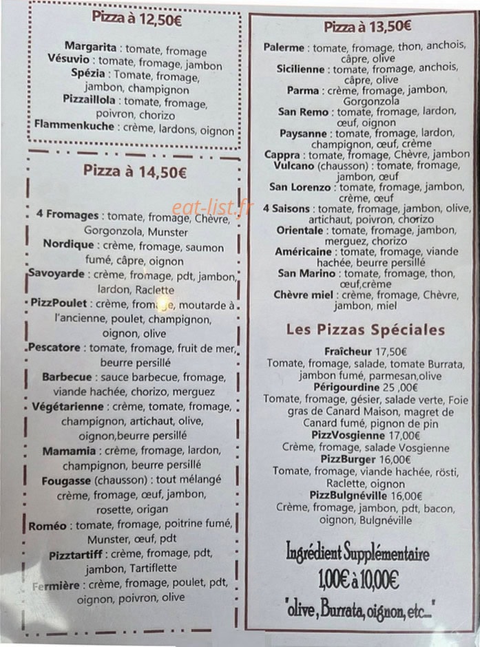 Carte et menu de La Spézia à Toul — Menu 4