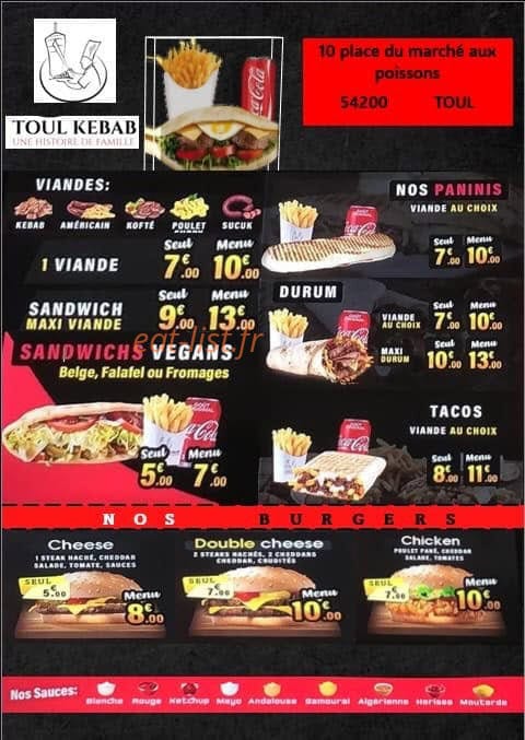 Toul kebab — carte page 1