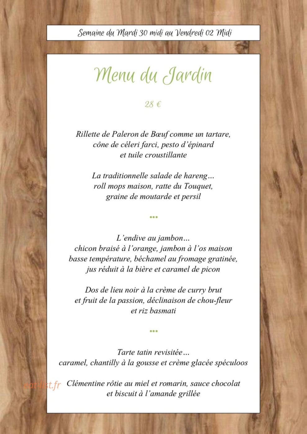 Le Jardin des Saveurs — carte page 1