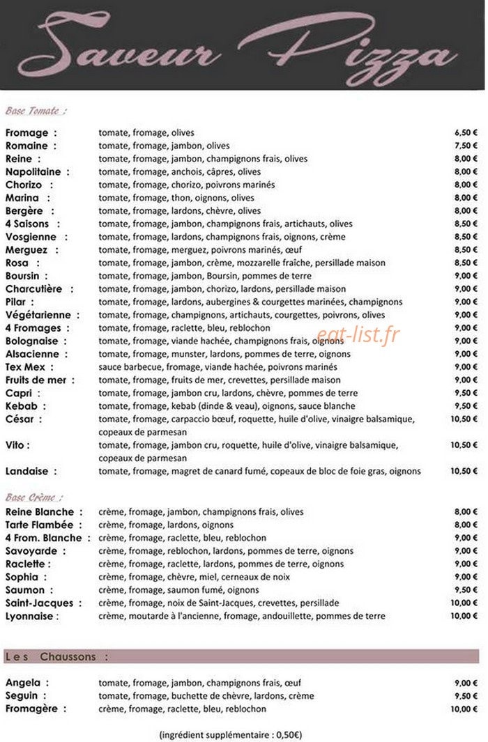 Saveur Pizza — carte page 1