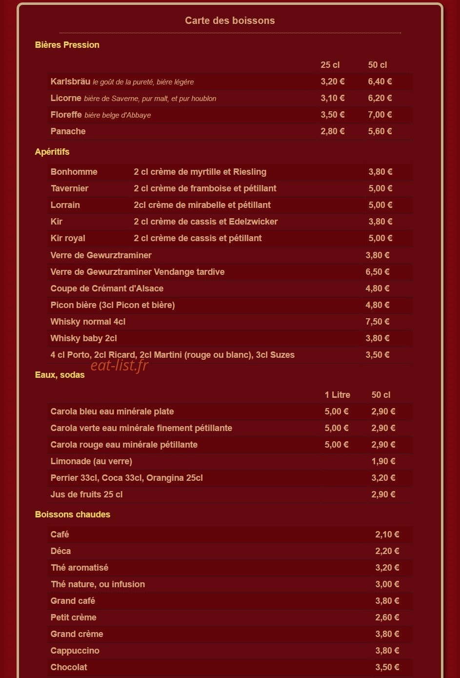 Auberge de Maître Marcel — carte page 1