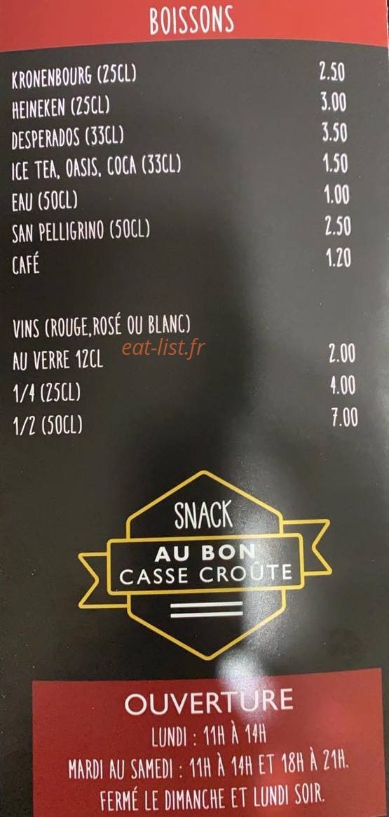 Au Bon Casse-Croûte — carte page 6