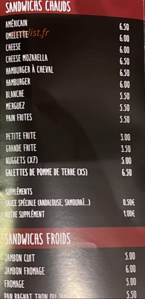 Au Bon Casse-Croûte — carte page 1