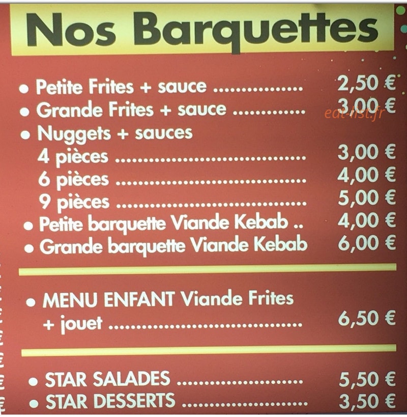 Star Kebab — carte page 1