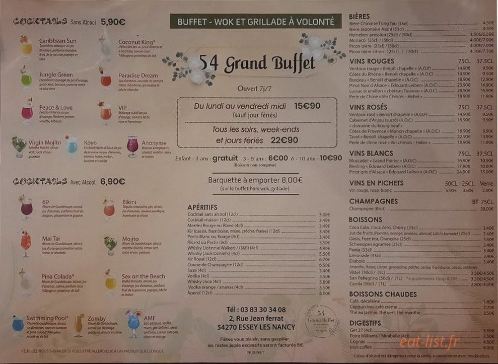 54 Grand Buffet — carte page 1
