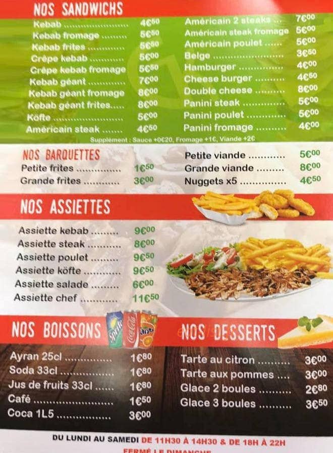 Le Green Kebab — carte page 1