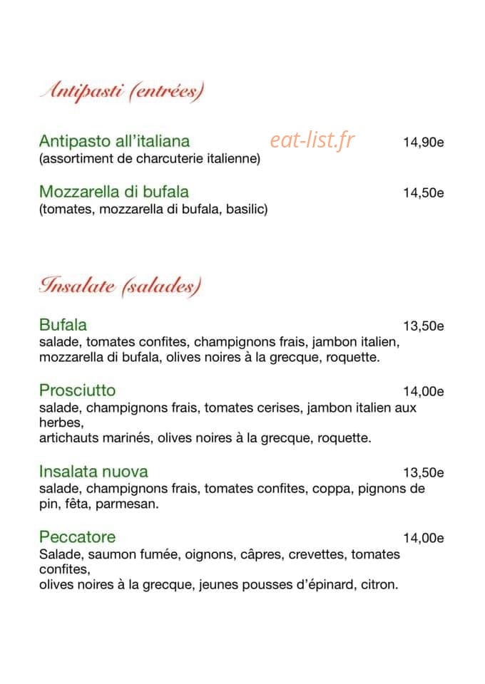 Carte et menu de Pizzeria La Famiglia à Essey les Nancy — Les entrées et salades