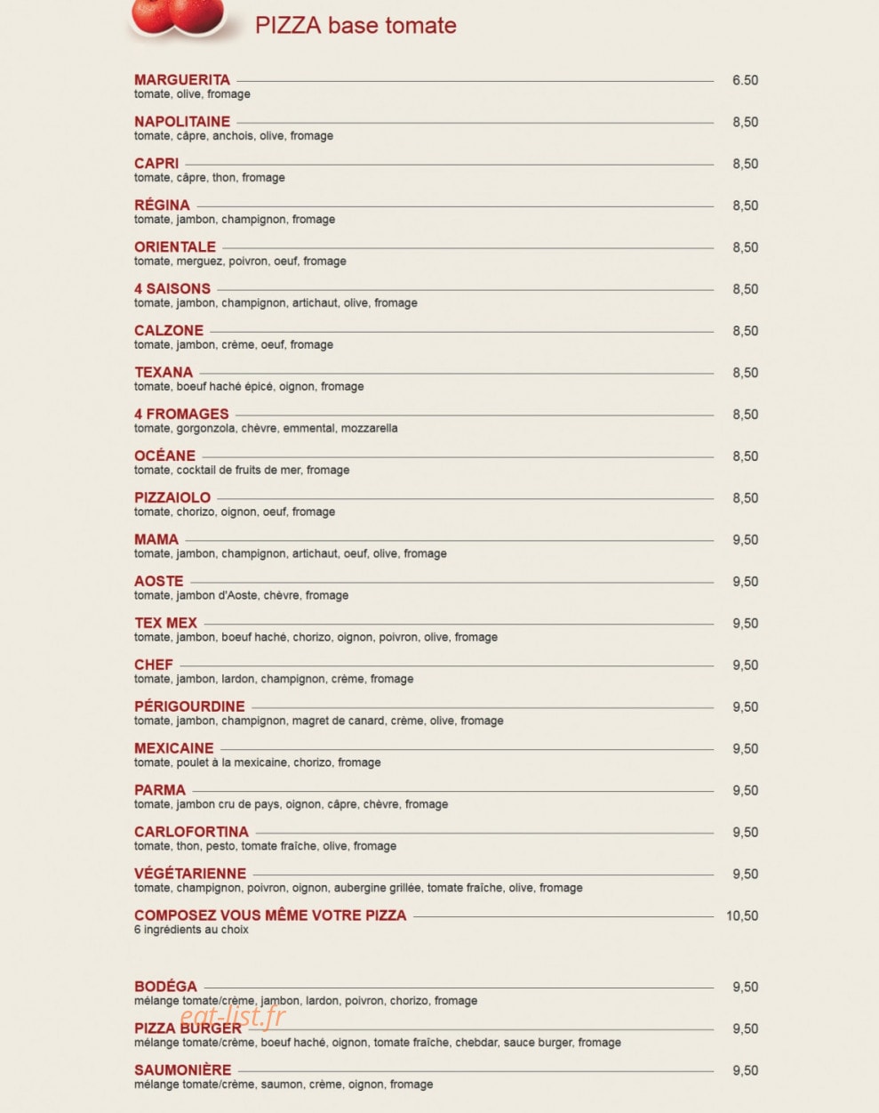 Pizza Seb — carte page 1