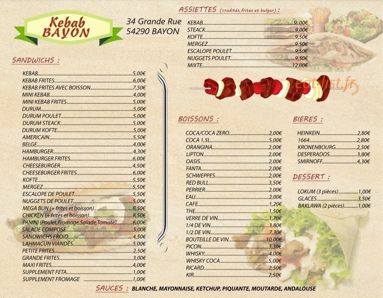 Kebab Bayon — carte page 1
