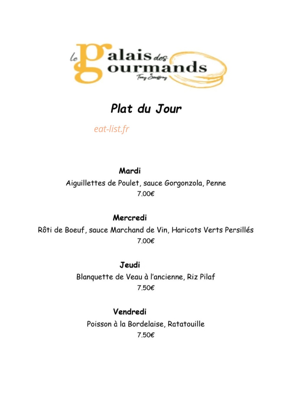 Le Palais Des Gourmands — carte page 1