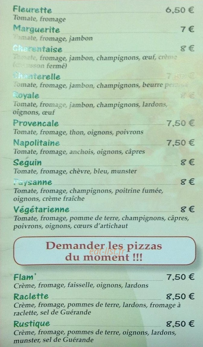 Pizza du Chateau — carte page 1