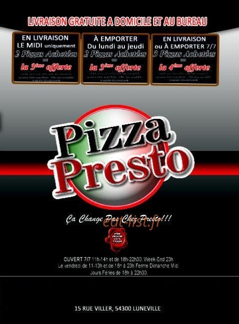 Presto Pizza — carte page 1