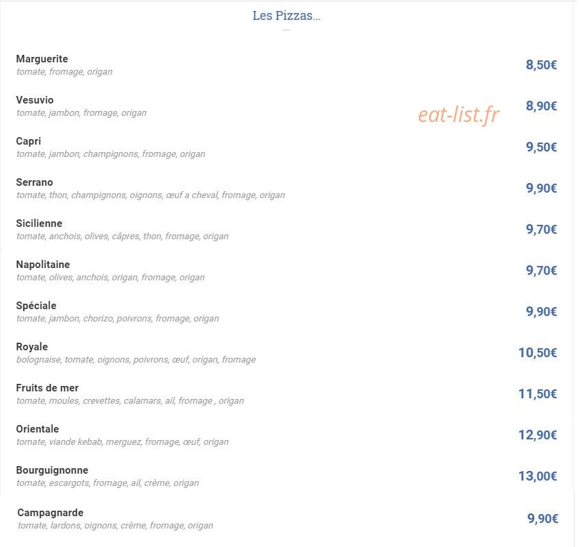 Restaurant Pizzeria Le Capri — carte page 2