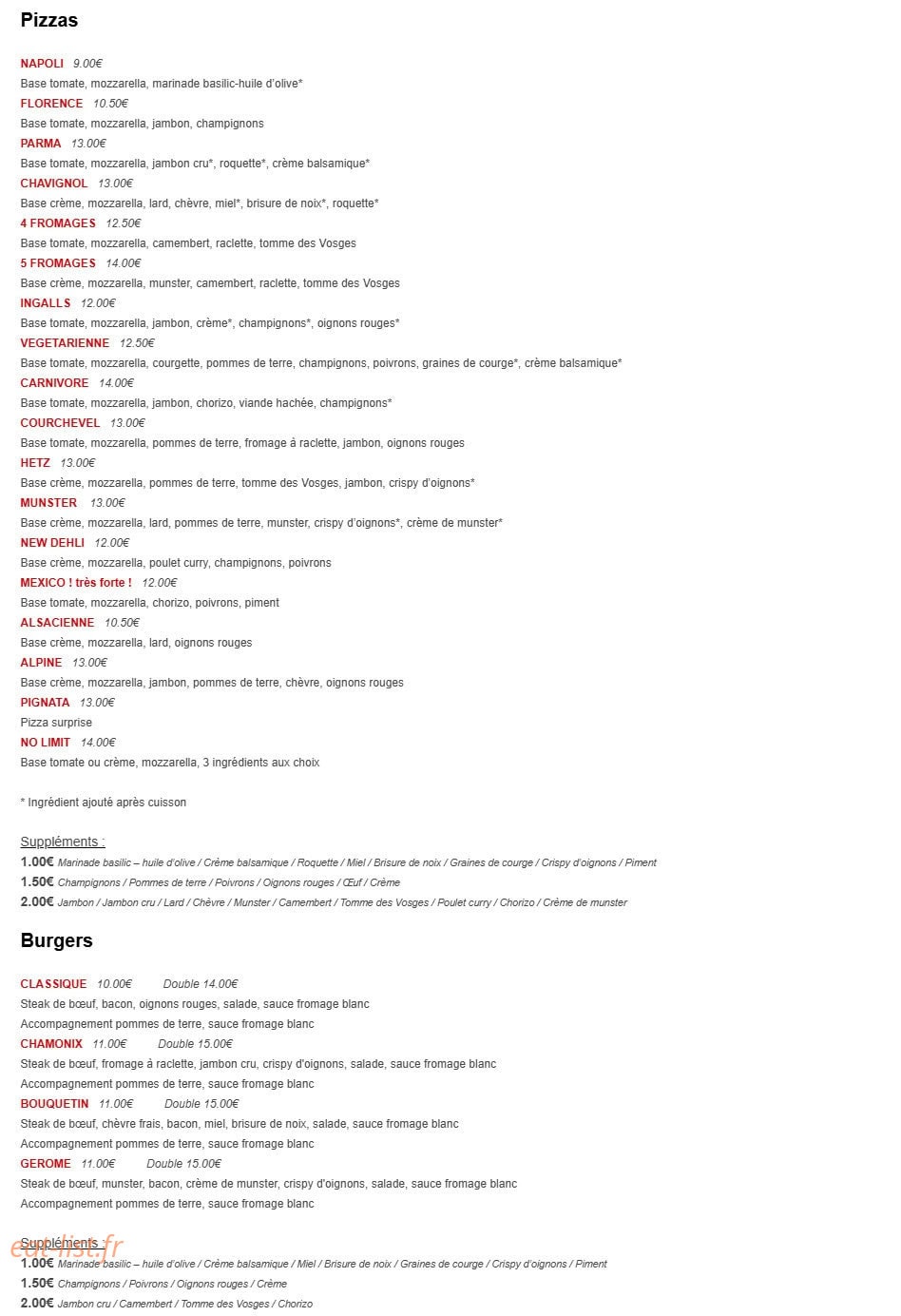 Saveurs du coin — carte page 1