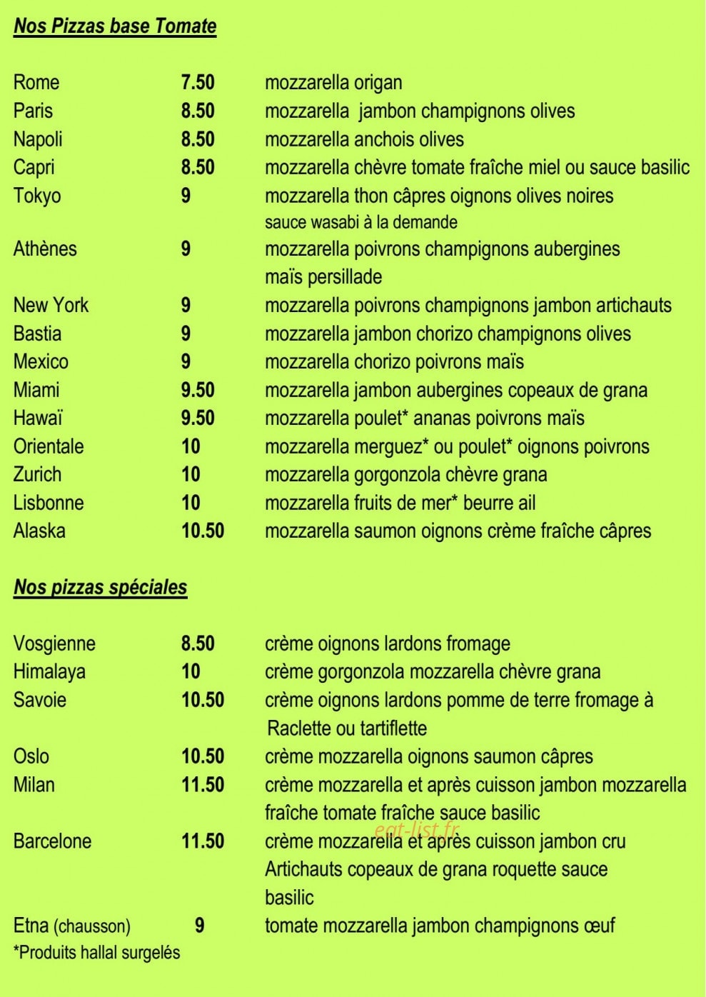 City Pizza — carte page 1