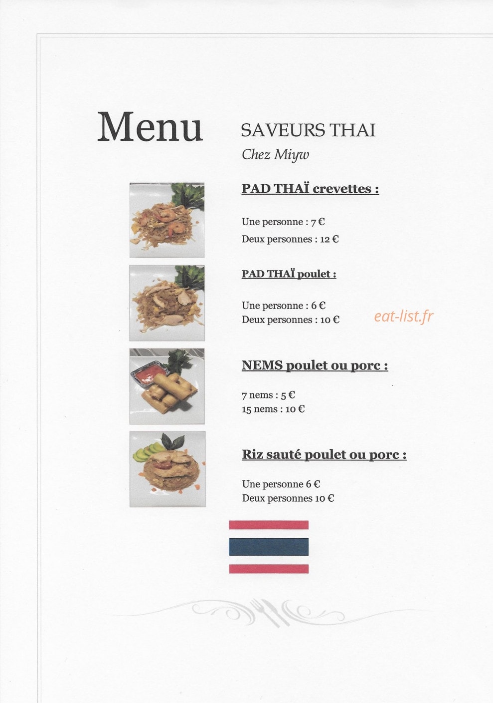 Saveurs Thaï — carte page 1