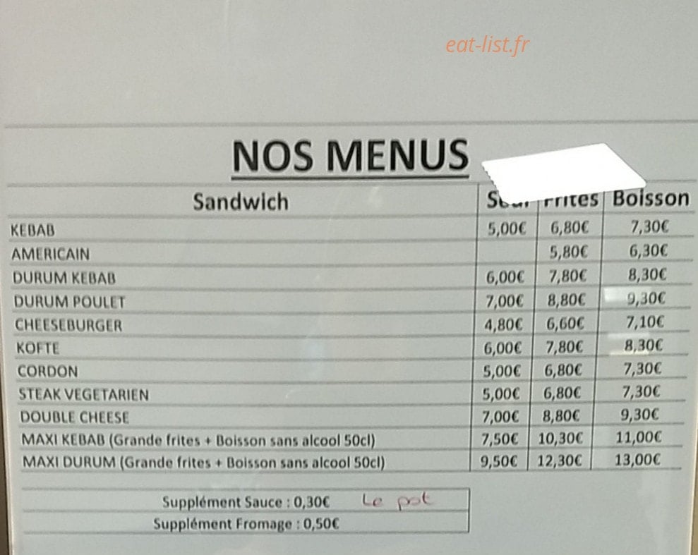 Max Kebab — carte page 1