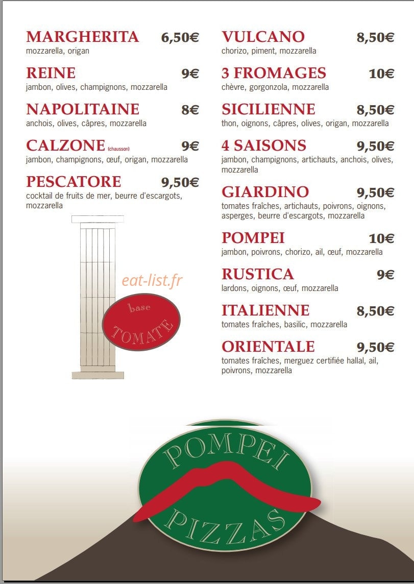 Pompei pizzas — carte page 1