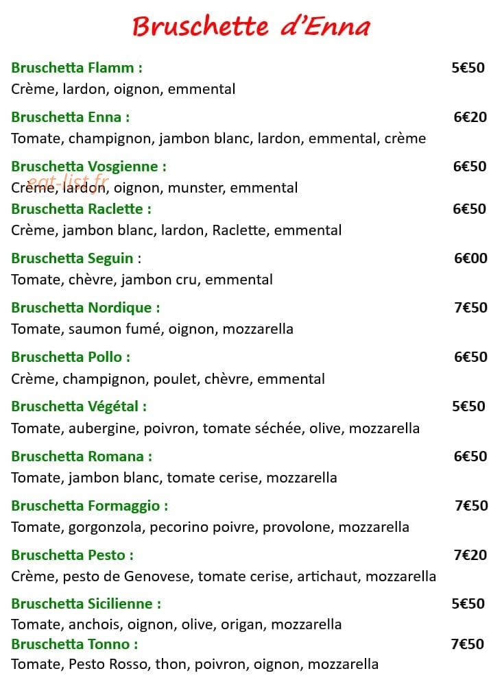 Enna Pizza — carte page 1