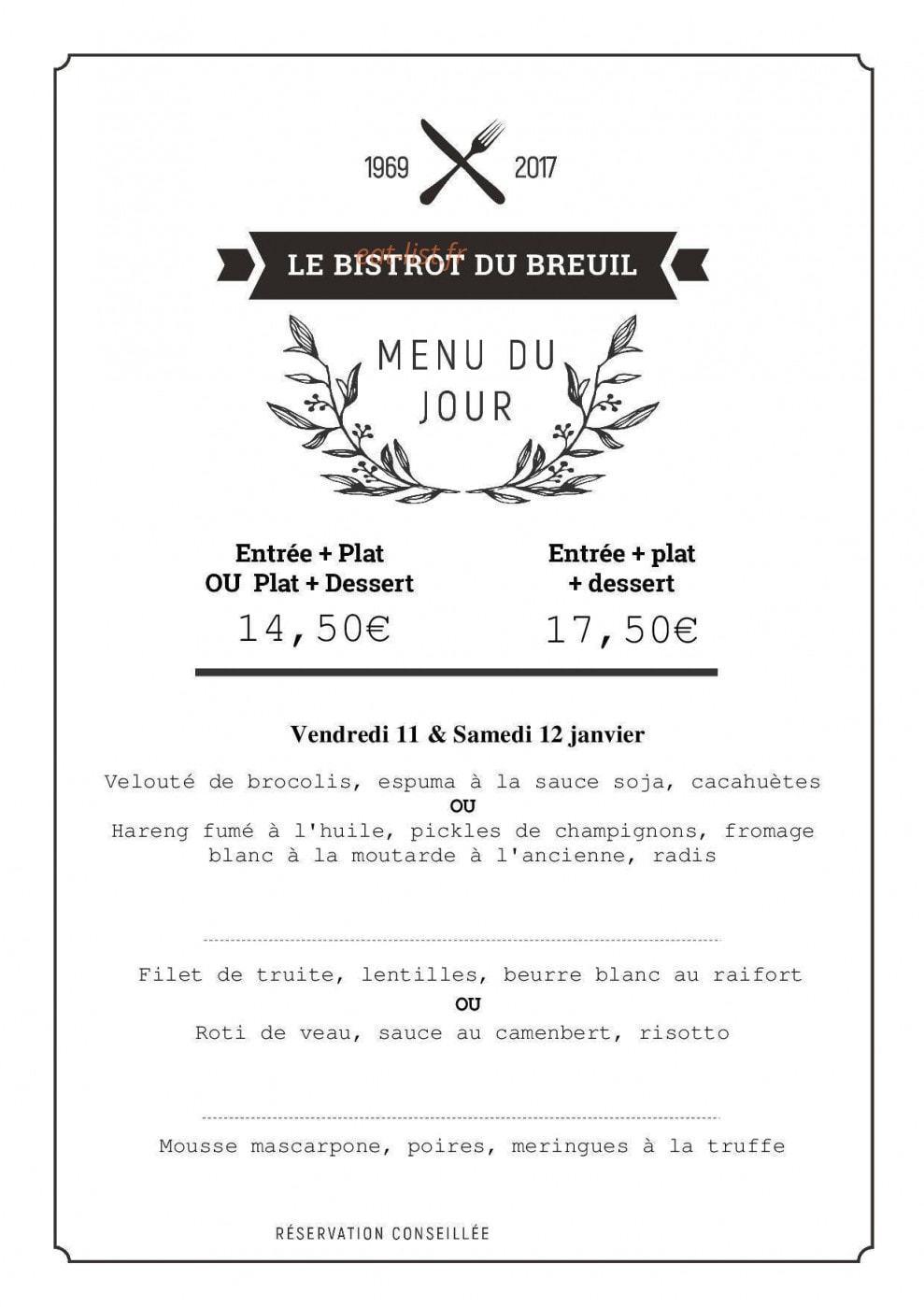 Le Bistrot du Breuil — carte page 1