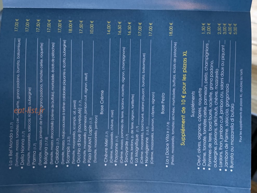 Pizzeria Bel Mondo — carte page 2