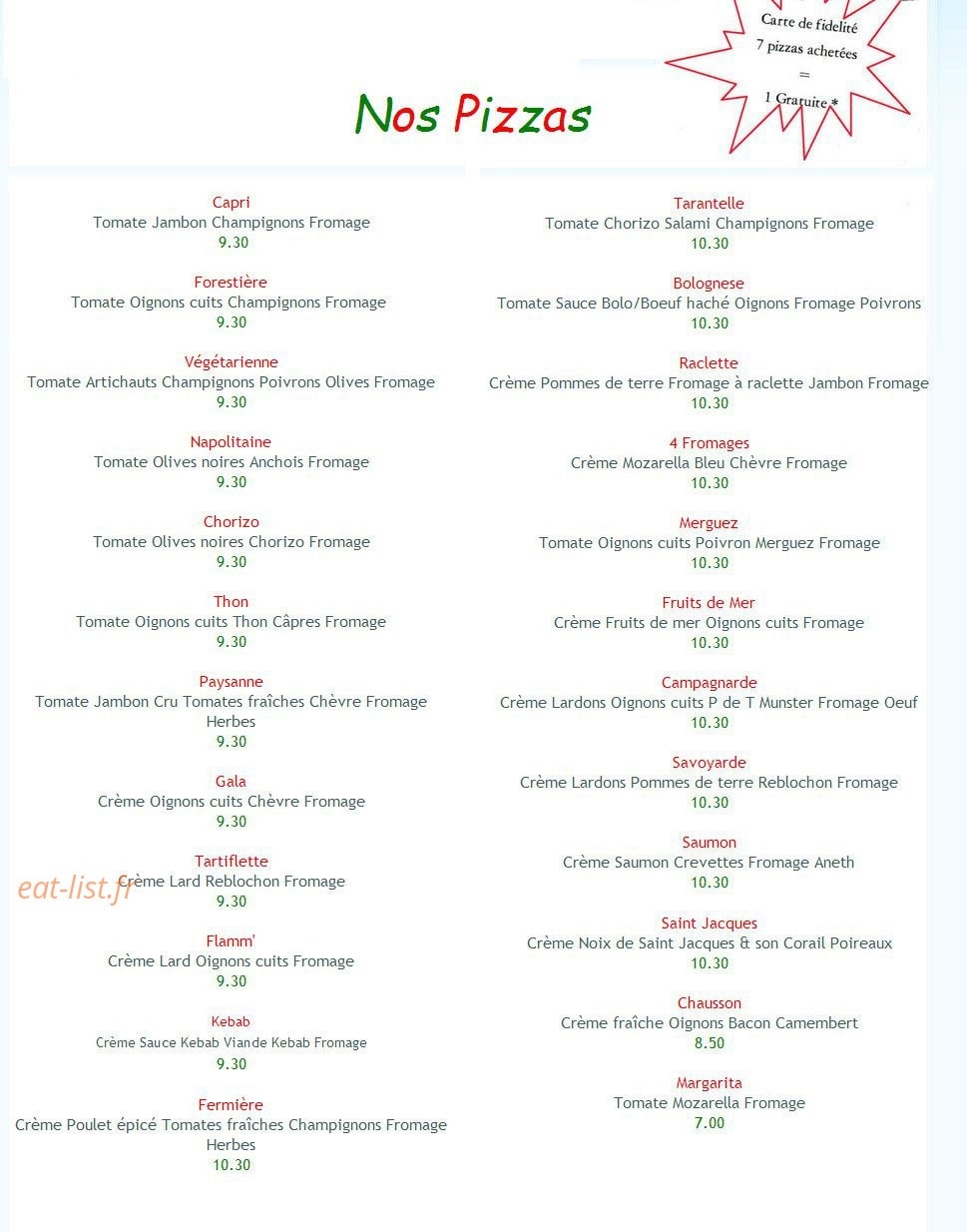 Croq' Pizza — carte page 1
