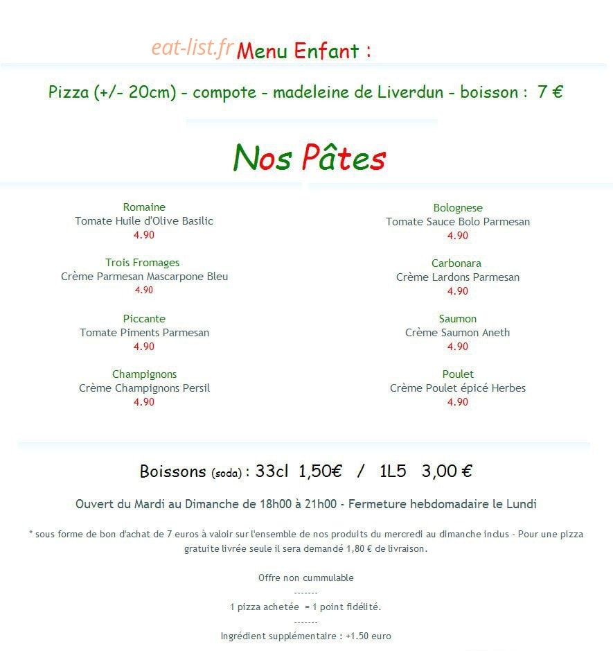 Croq' Pizza — carte page 2