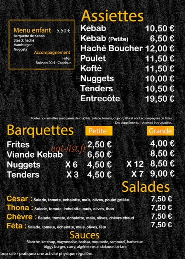 Carte et menu de Le Snack Du Loup à Cirey sur Vezouze — Les salades, assiettes et barquettes,...