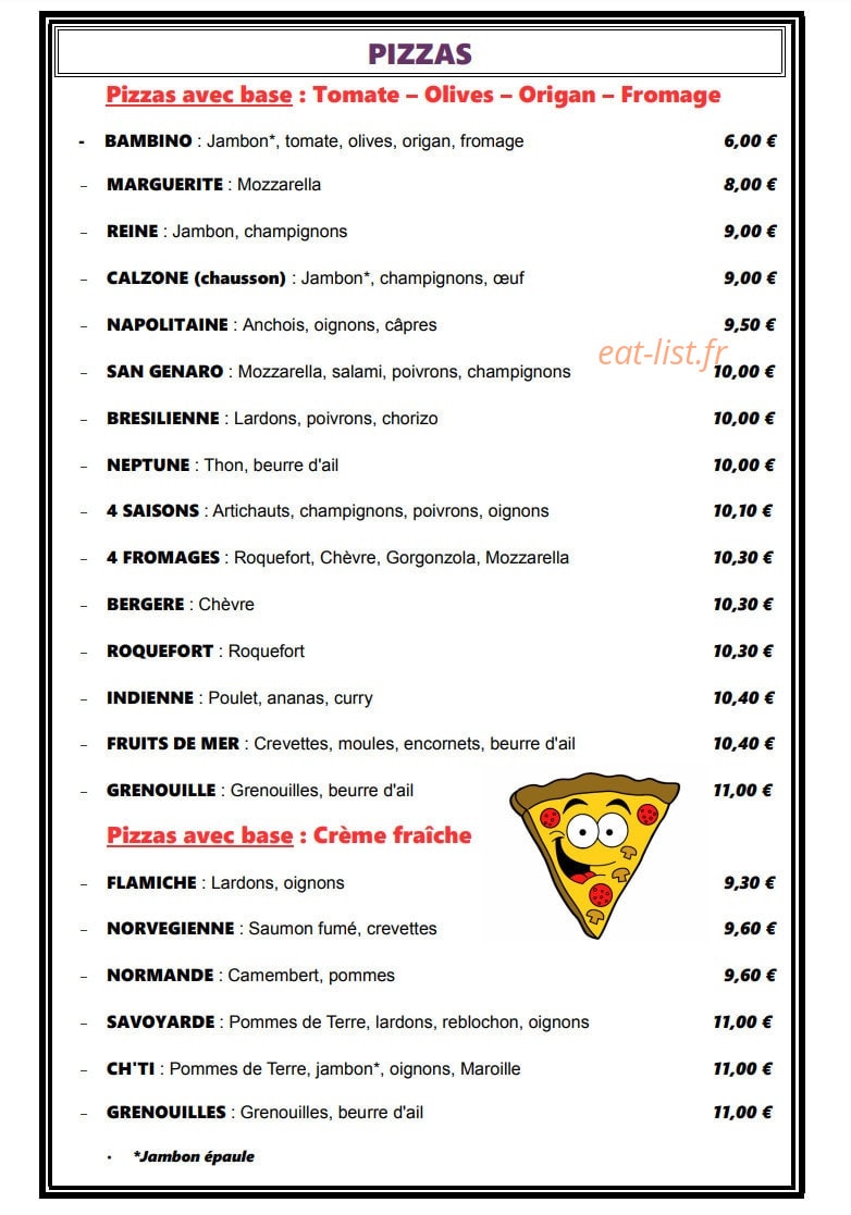 Pepito Pizza — carte page 1