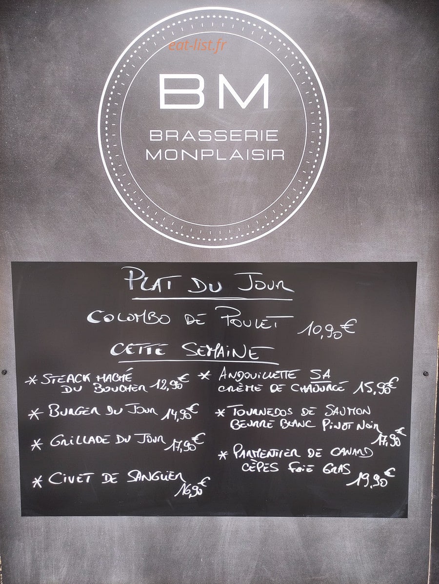 Brasserie Monplaisir — carte page 1