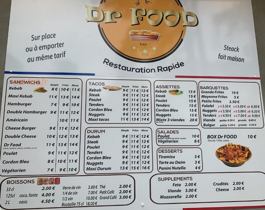 Dr Food — carte page 1