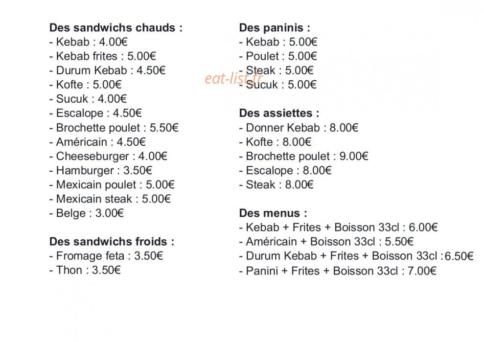Le P'tit Istanbul Kebab — carte page 1