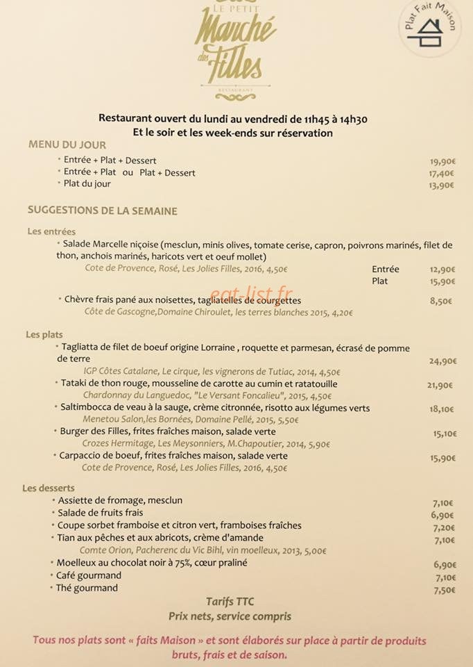 Le Petit Marché des Filles — carte page 1