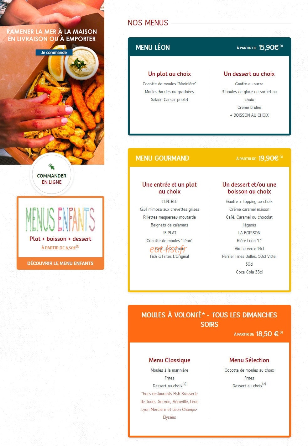 Carte et menu de Léon de Bruxelles à Vandoeuvre les Nancy — Menus