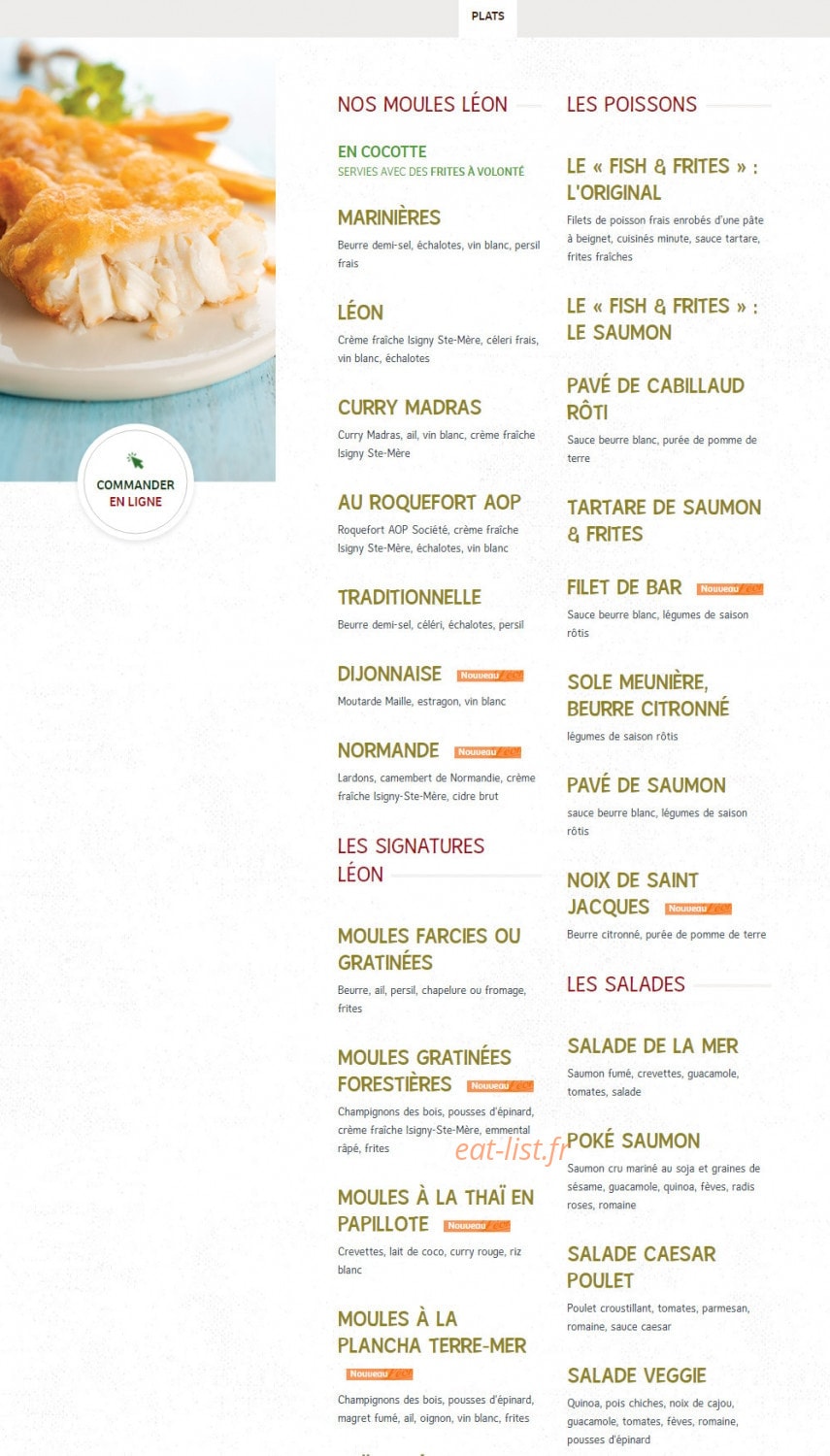 Carte et menu de Léon de Bruxelles à Vandoeuvre les Nancy — Plats