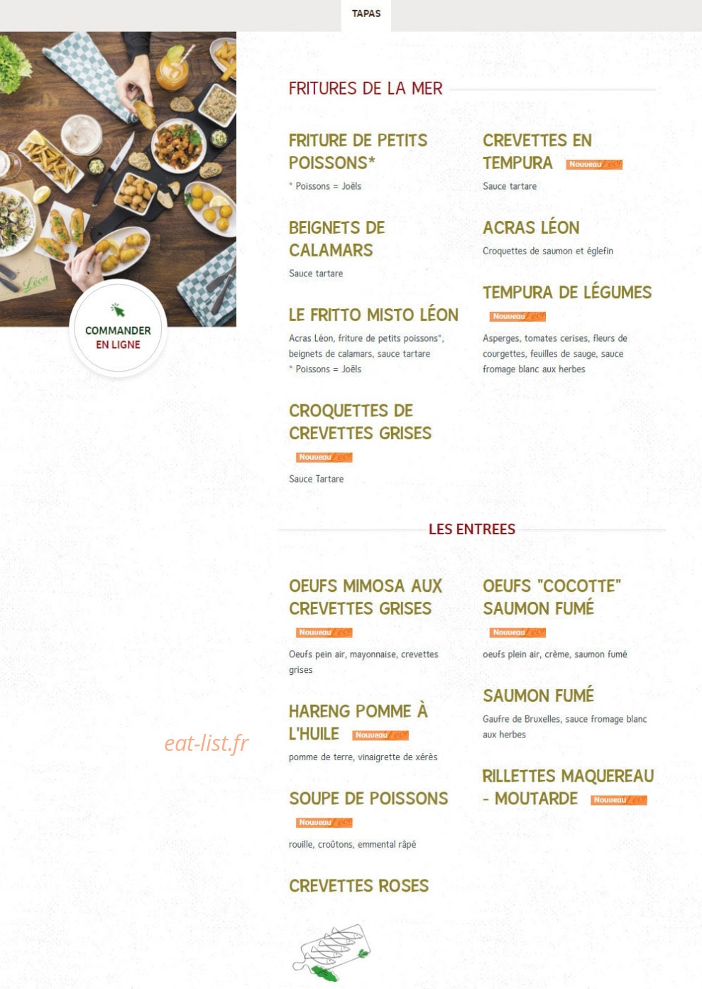 Carte et menu de Léon de Bruxelles à Vandoeuvre les Nancy — Tapas