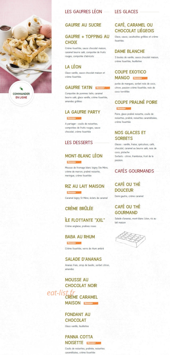Carte et menu de Léon de Bruxelles à Vandoeuvre les Nancy — Desserts