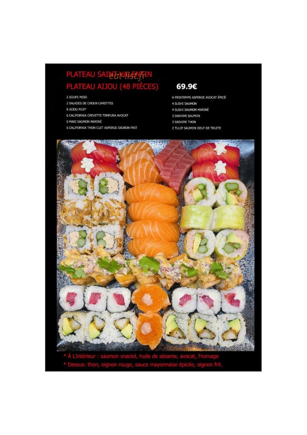 Carte et menu de Monsieur FUJI Sushi & Bubble Tea à Vandoeuvre les Nancy — Plateau suite
