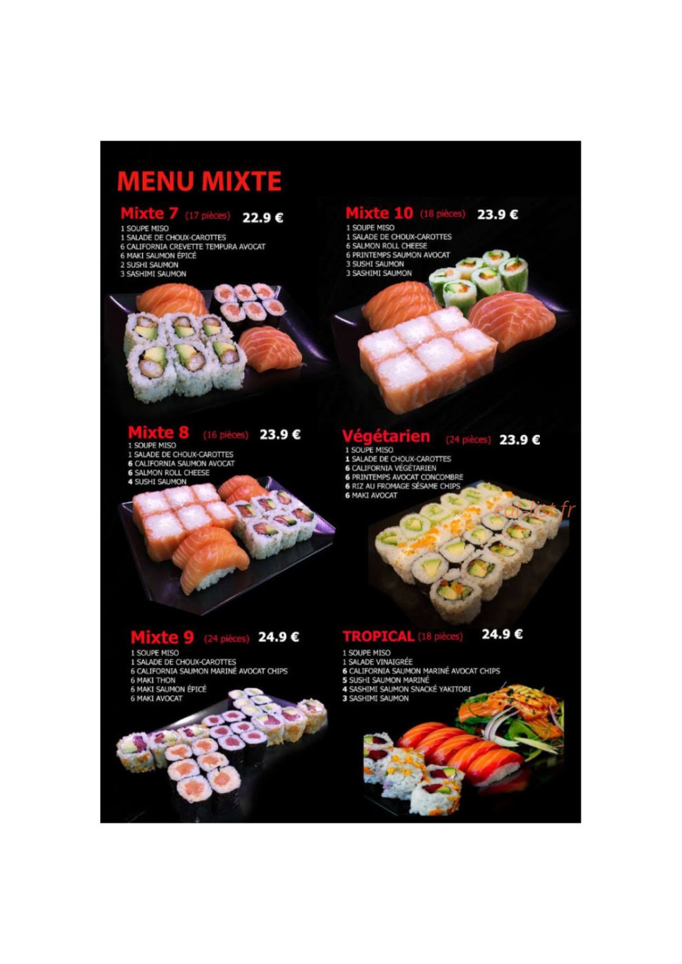Carte et menu de Monsieur FUJI Sushi & Bubble Tea à Vandoeuvre les Nancy — Menu mixte suite