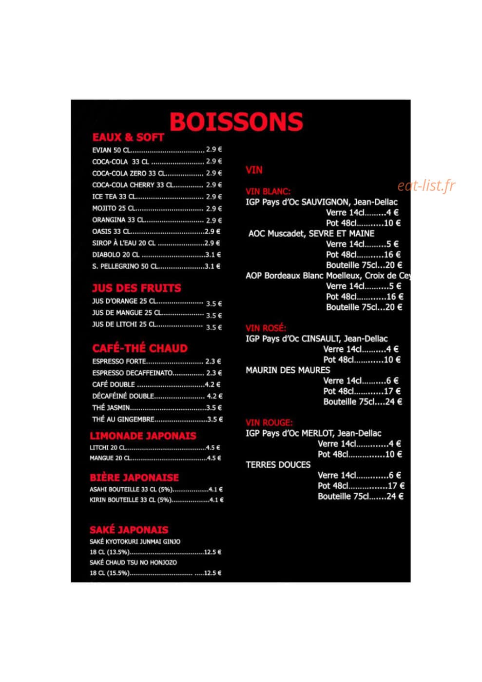 Carte et menu de Monsieur FUJI Sushi & Bubble Tea à Vandoeuvre les Nancy — Boissons
