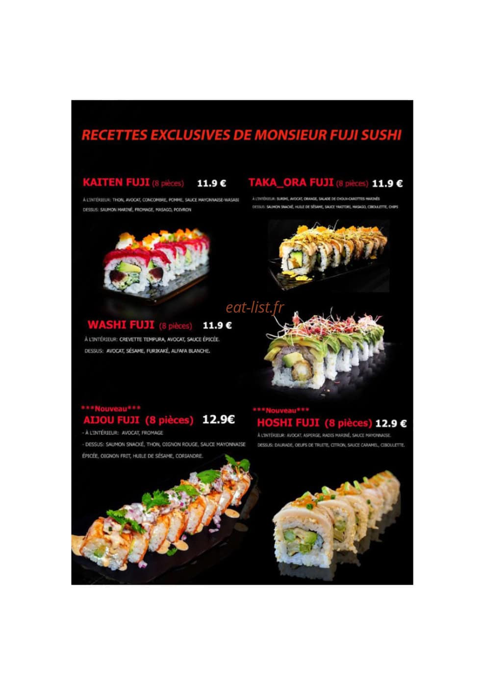 Carte et menu de Monsieur FUJI Sushi & Bubble Tea à Vandoeuvre les Nancy — Recettes exclusives de Monsieur Fuji Sushi