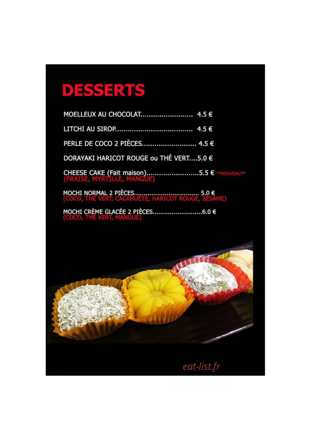 Carte et menu de Monsieur FUJI Sushi & Bubble Tea à Vandoeuvre les Nancy — Desserts