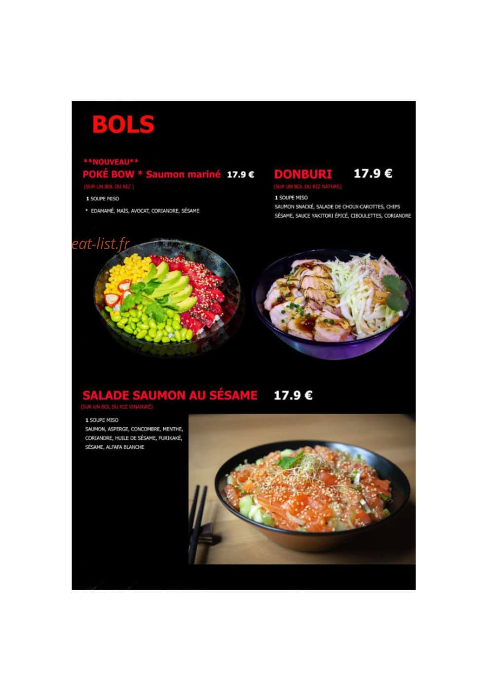Carte et menu de Monsieur FUJI Sushi & Bubble Tea à Vandoeuvre les Nancy — Bols suite
