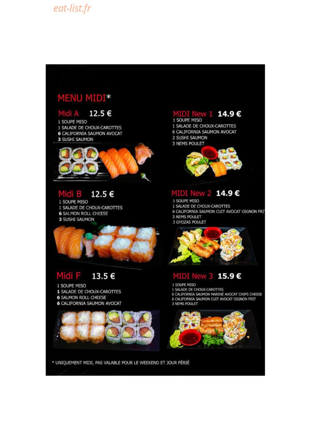 Carte et menu de Monsieur FUJI Sushi & Bubble Tea à Vandoeuvre les Nancy — Menu midi