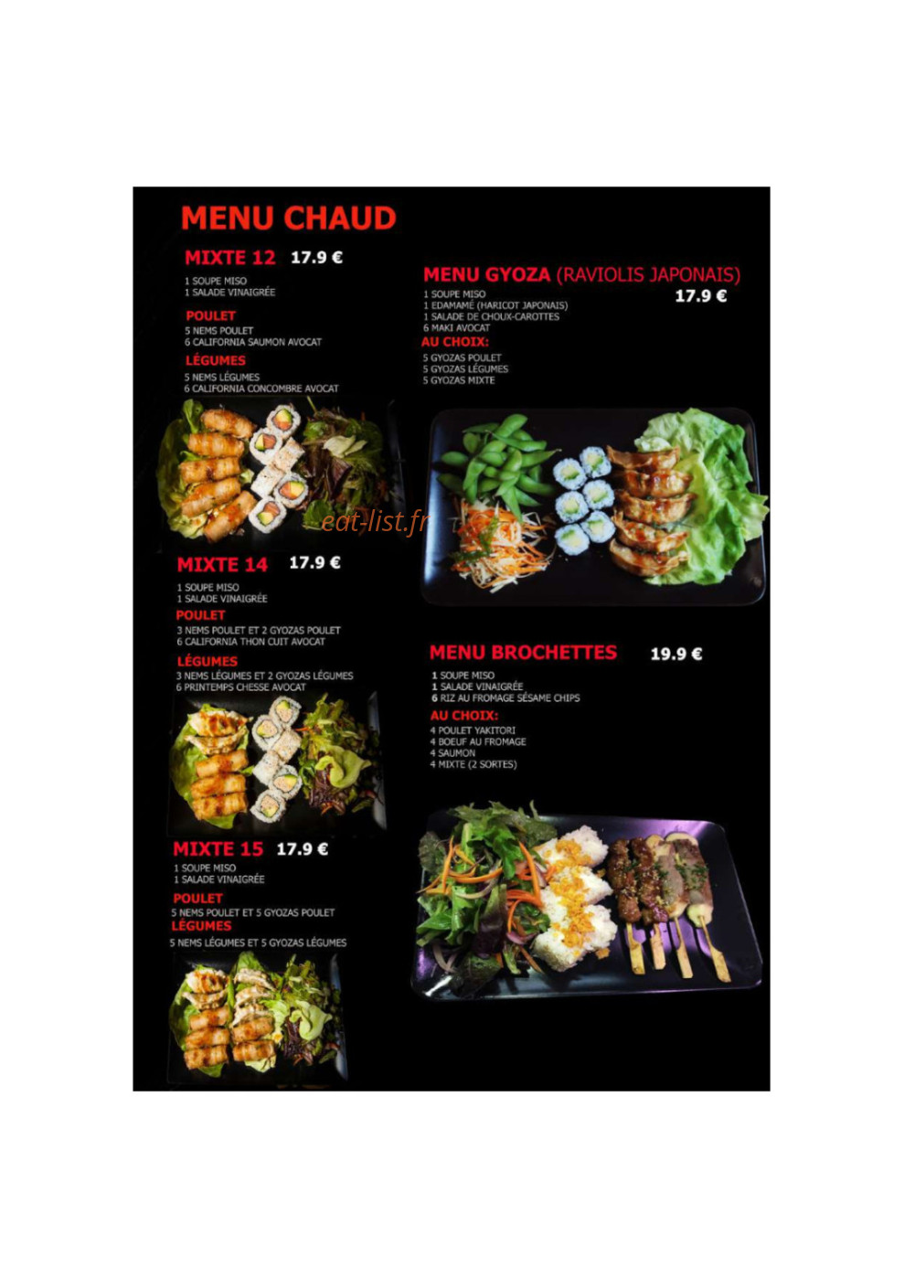 Carte et menu de Monsieur FUJI Sushi & Bubble Tea à Vandoeuvre les Nancy — Menu chaud