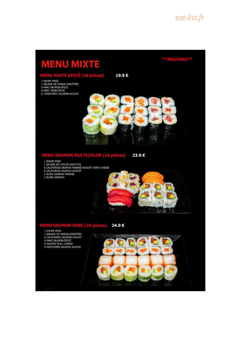 Carte et menu de Monsieur FUJI Sushi & Bubble Tea à Vandoeuvre les Nancy — Menu mixte suite