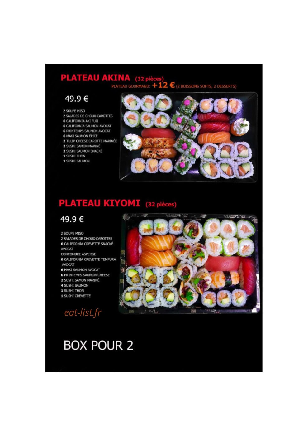 Carte et menu de Monsieur FUJI Sushi & Bubble Tea à Vandoeuvre les Nancy — Plateau