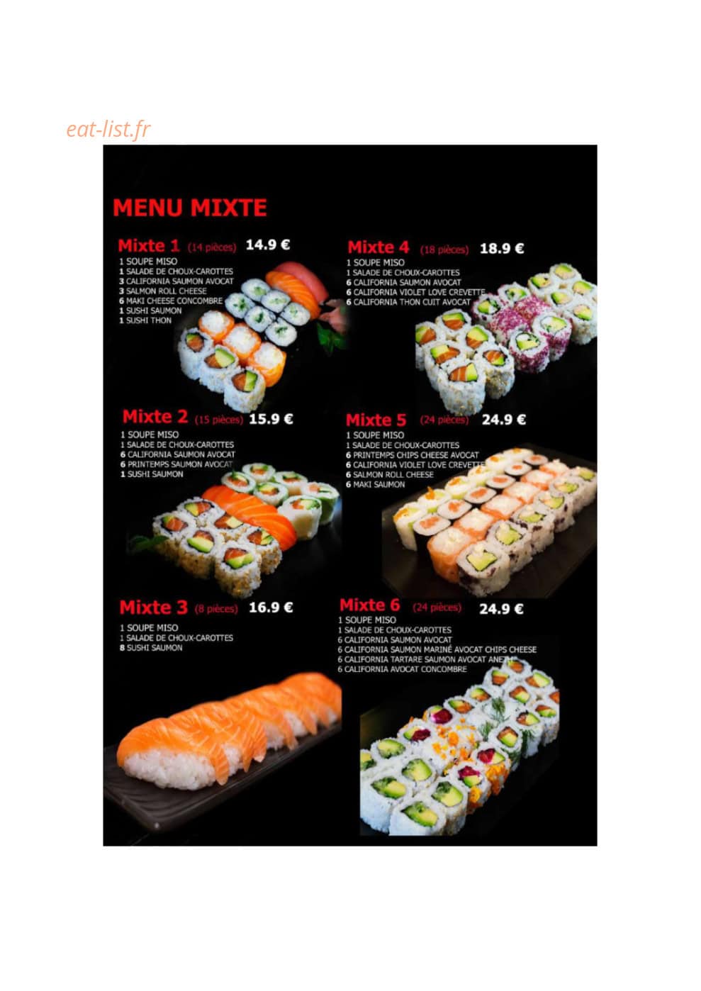 Carte et menu de Monsieur FUJI Sushi & Bubble Tea à Vandoeuvre les Nancy — Menu mixte